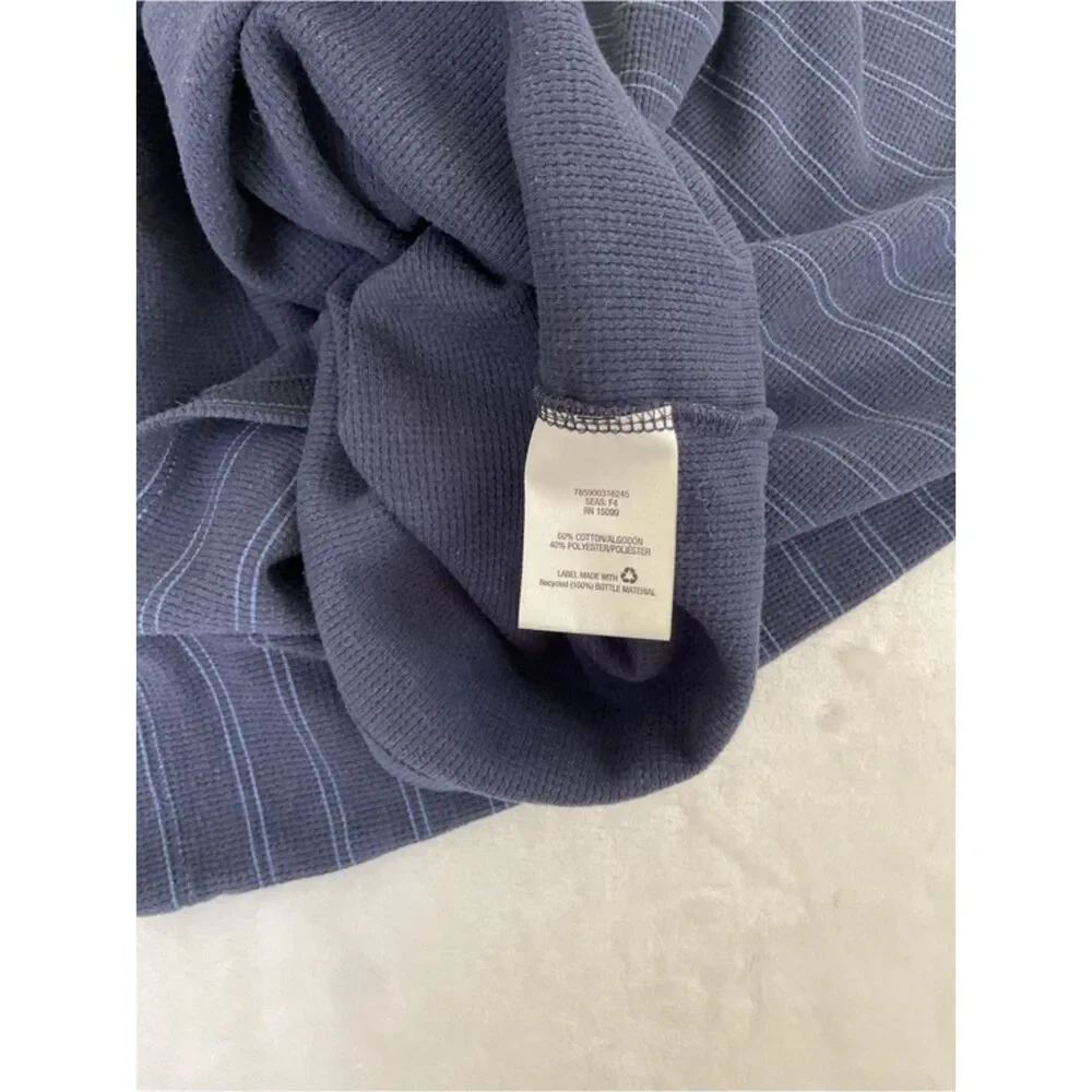 Structure Modern Fit Mens Medium Blue Striped Thermal Waffle Knit V Neck Shirt M